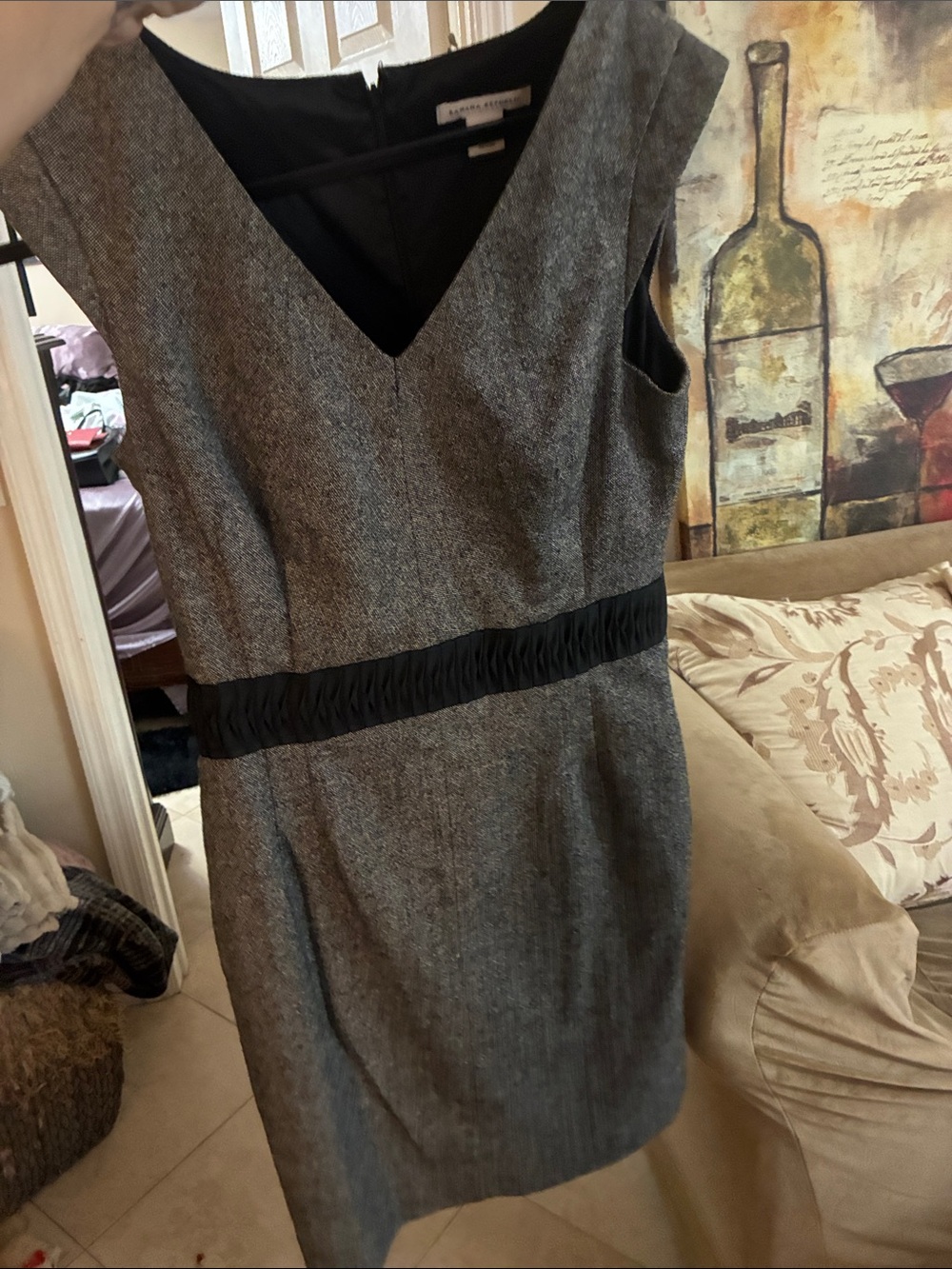 Banana Republic Gray Sheath Dress with Black Waist Detail